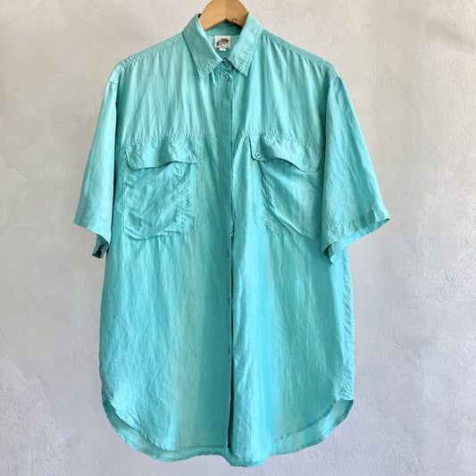 Vintage Womens Turquoise Silk Shirt Size M