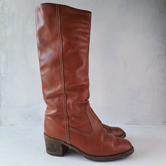 Vintage Womens Brown Leather Boots Size 39