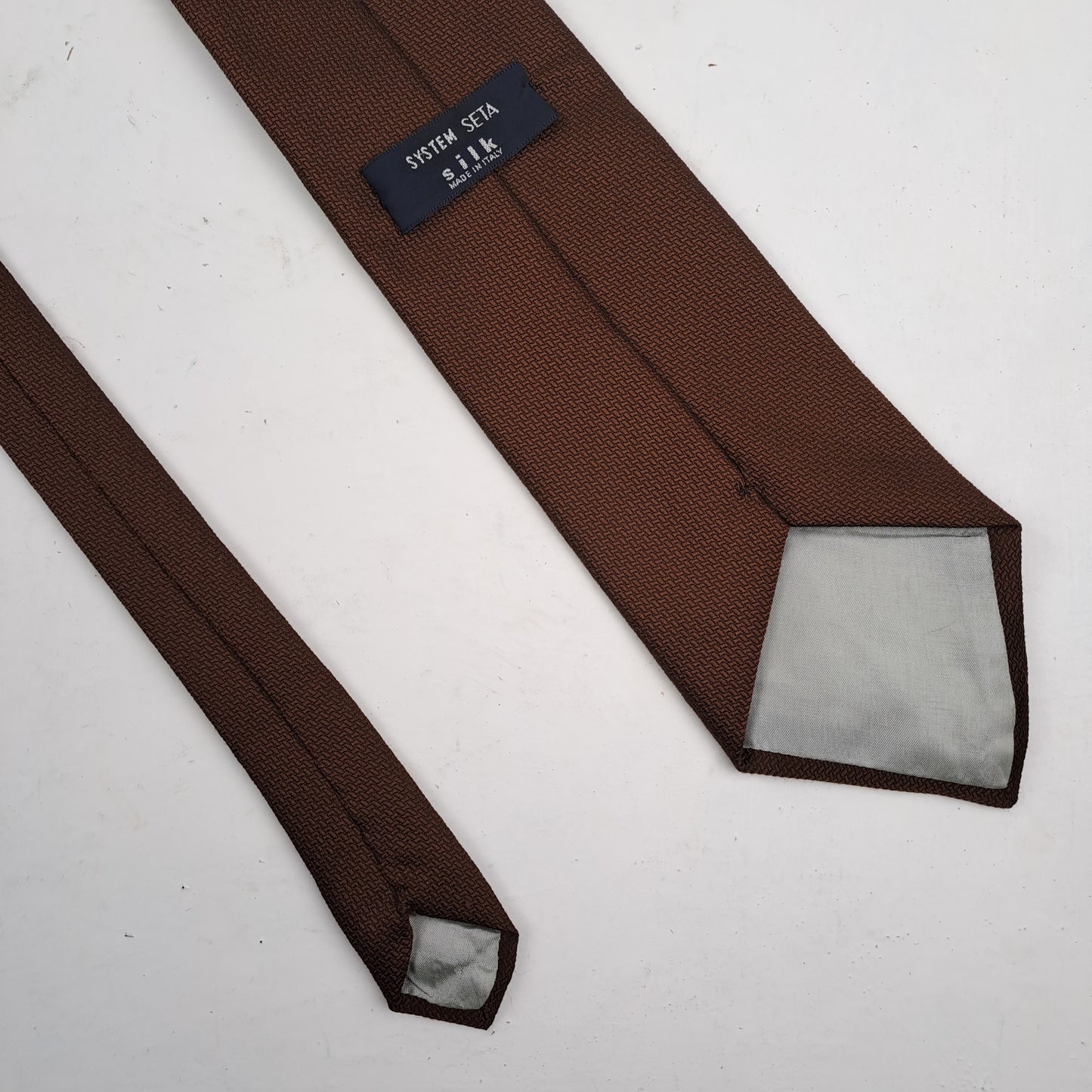 System Seta Mens Brown Silk Tie