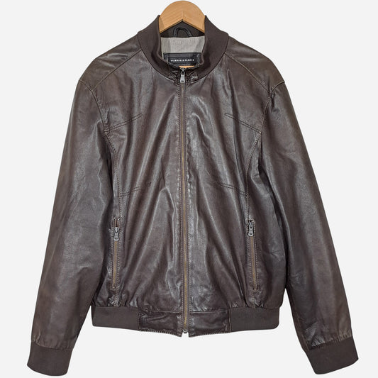 Warren & Parker Mens Brown Leather Jacket Size XL