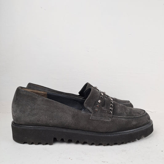 Paul Green Womens Leather Grey Shoes Loafers Size 38.5