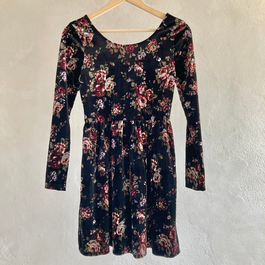Womens Floral Velvet Dress Size S