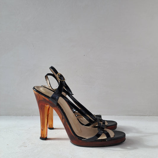 Vintage Ladies Black Strappy Shoes Size 37