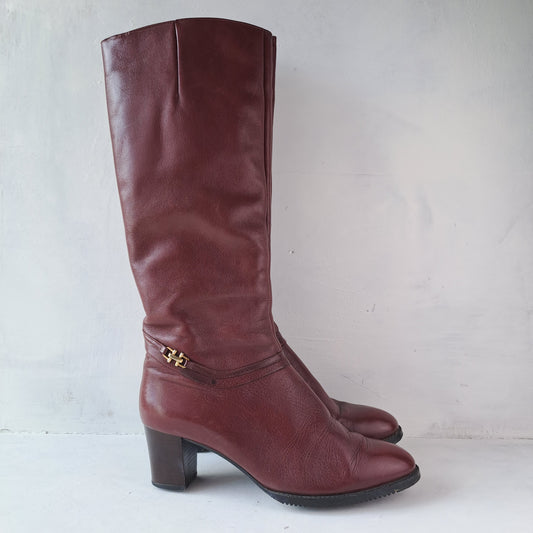 Vintage Womens Cherry Leather Boots Size 39,5