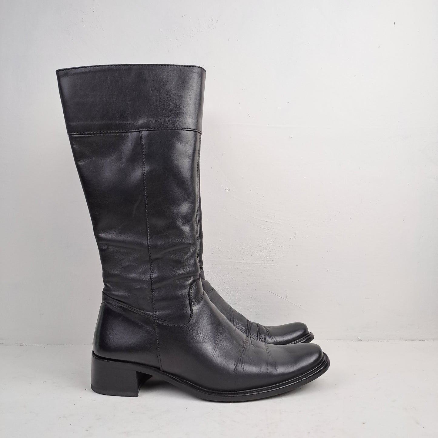 Ladies Black Leather Boots Size 36