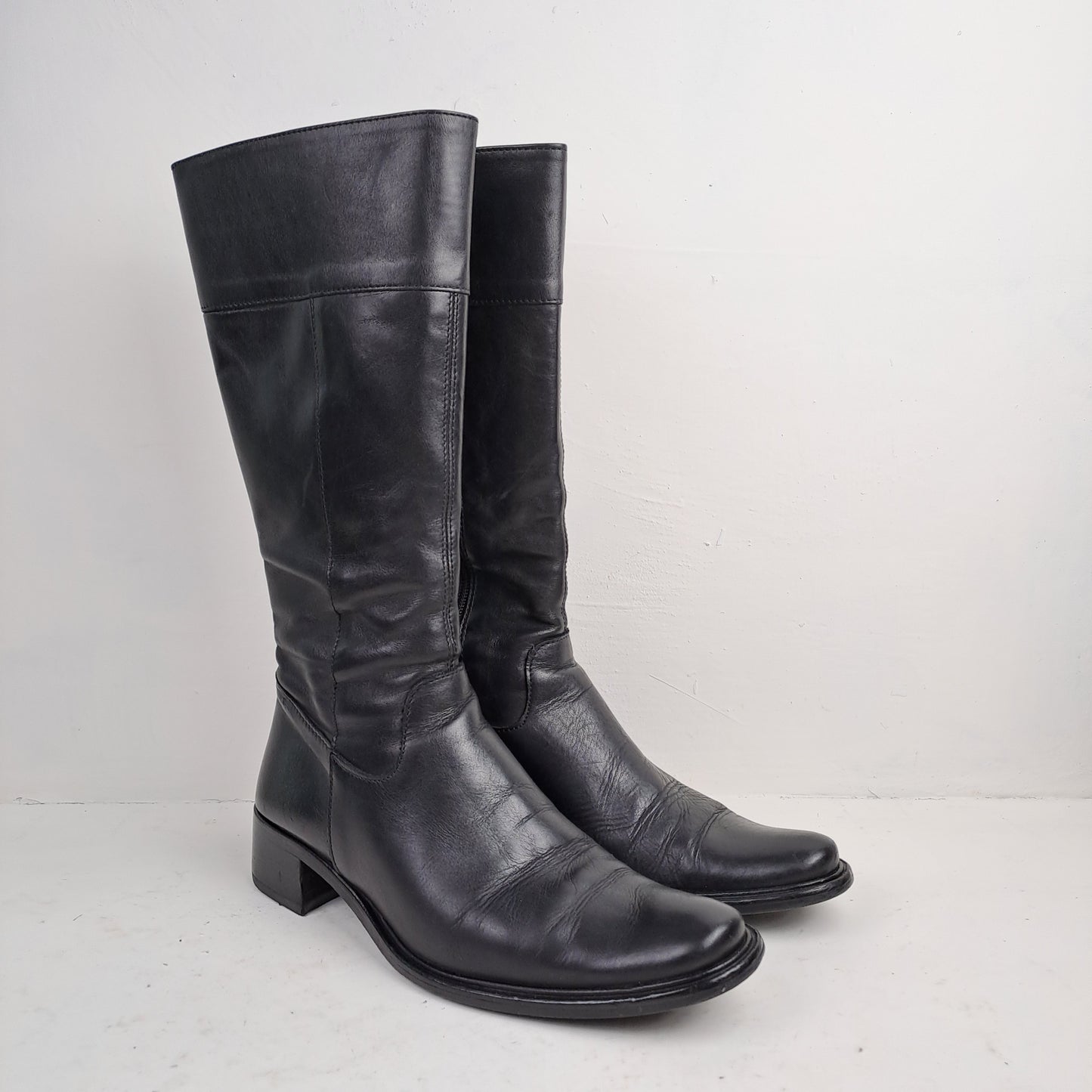 Ladies Black Leather Boots Size 36