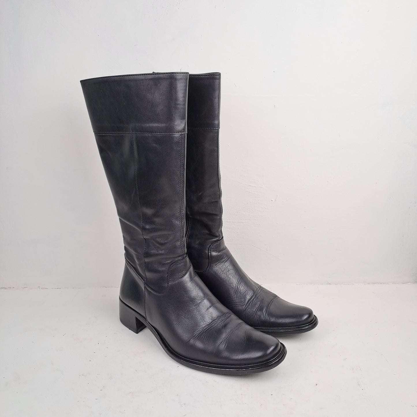 Ladies Black Leather Boots Size 36