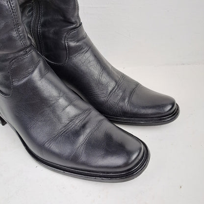 Ladies Black Leather Boots Size 36