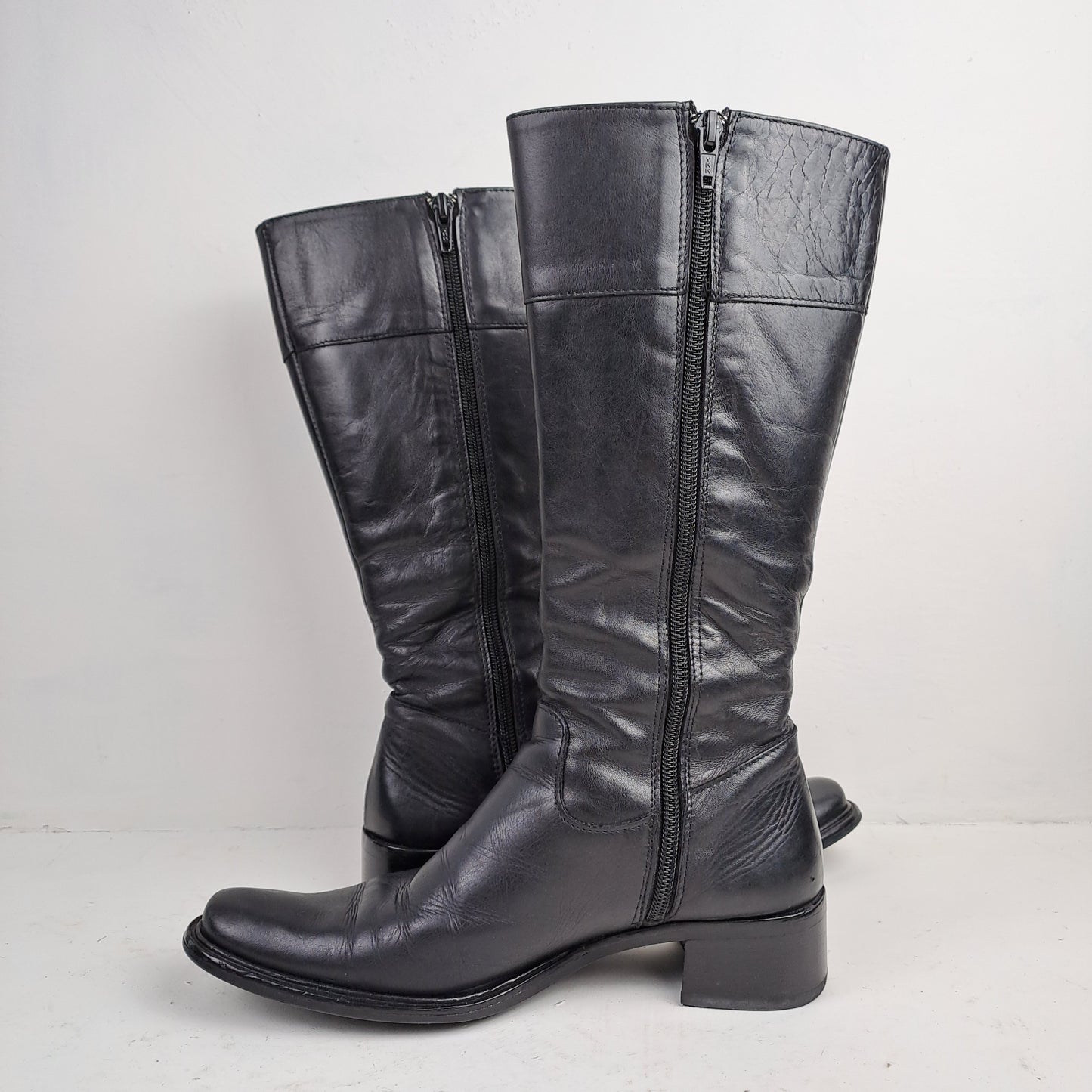 Ladies Black Leather Boots Size 36