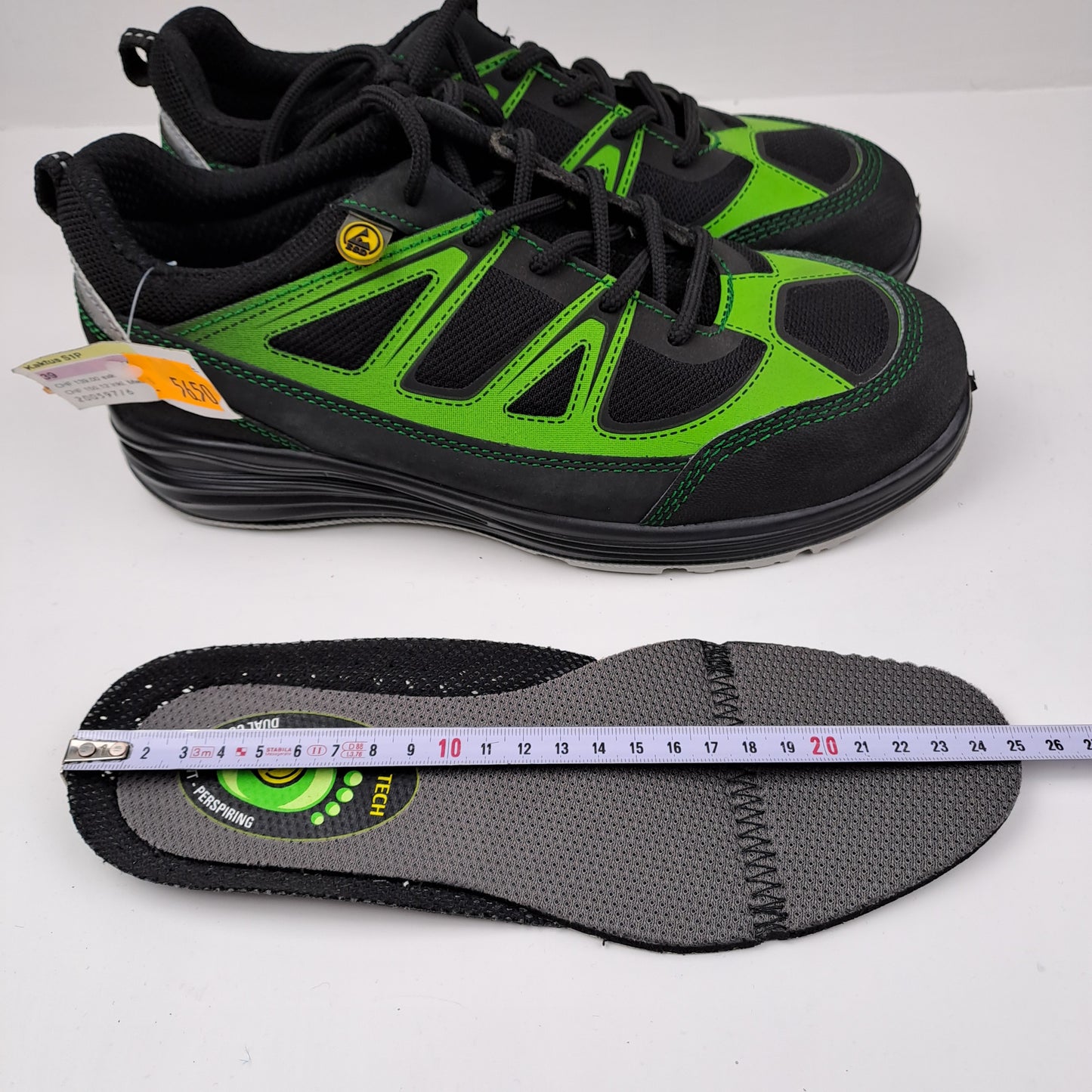 ESD Womens S1P  Black / Green Safety Trainers Size 39