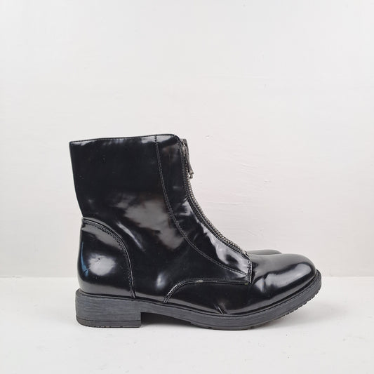 Womens Black Combat Ankle Boots Size 38