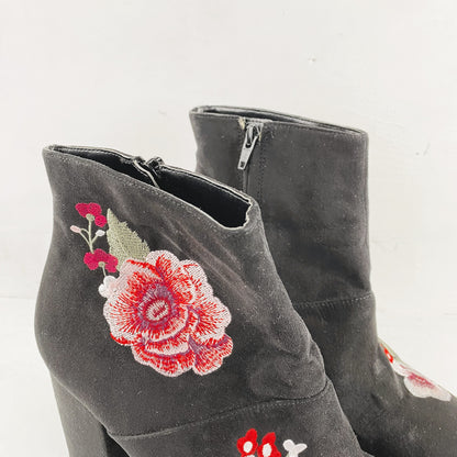 Ladies Black Floral Ankle Boots Size 40