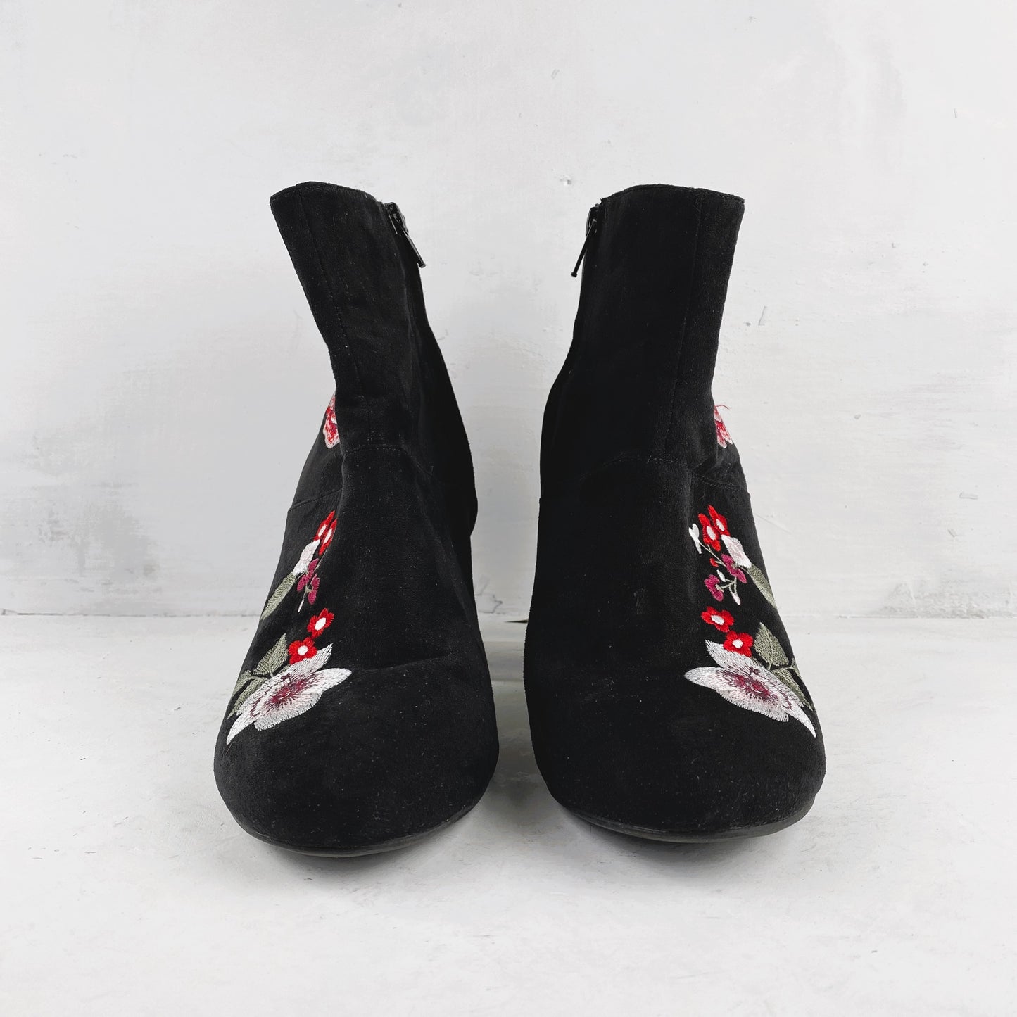 Ladies Black Floral Ankle Boots Size 40