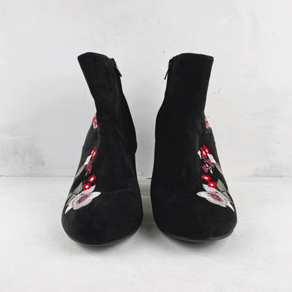 Ladies Black Floral Ankle Boots Size 40