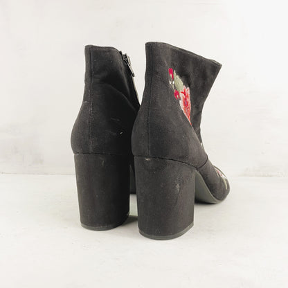 Ladies Black Floral Ankle Boots Size 40