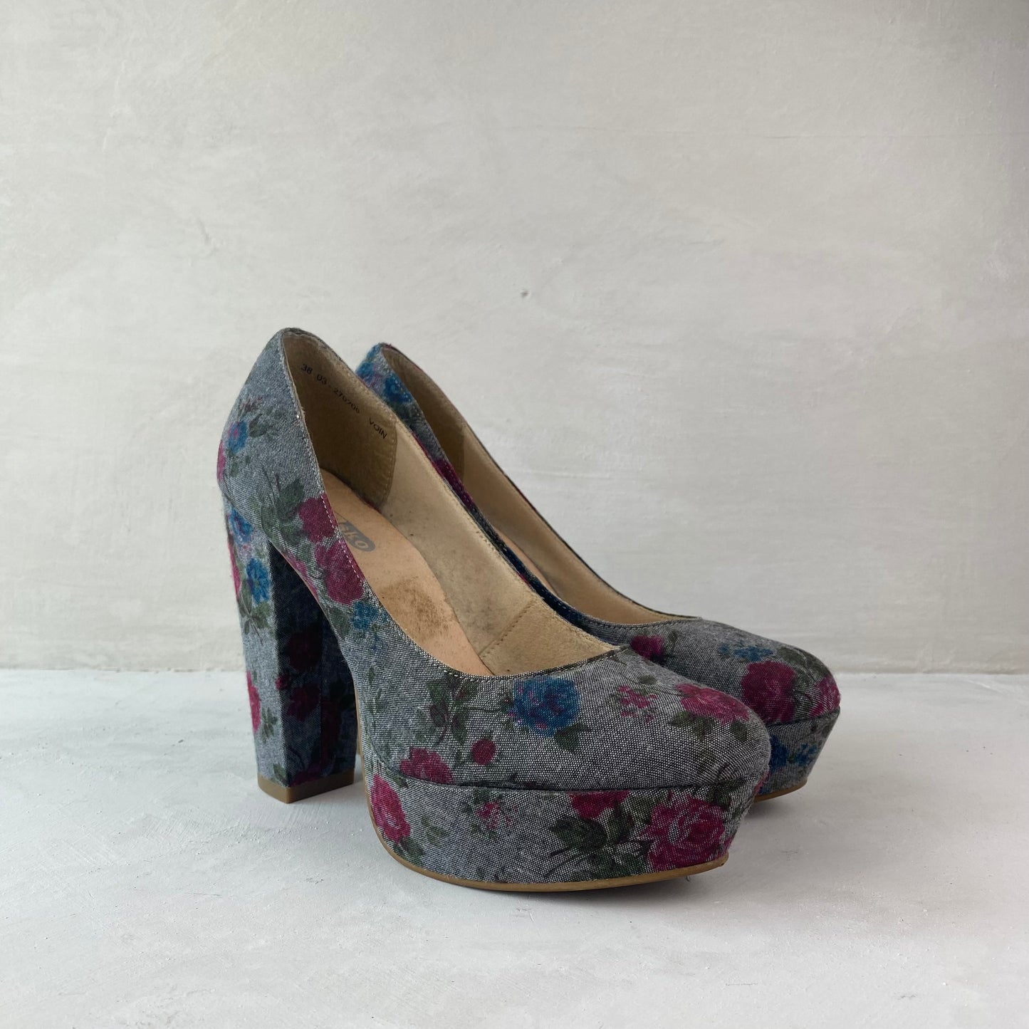 Womens Floral High Heel Shoes Size 38