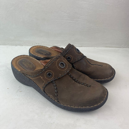 Clarks Ladies Brown Glogs Mules Shoes Size 42,5