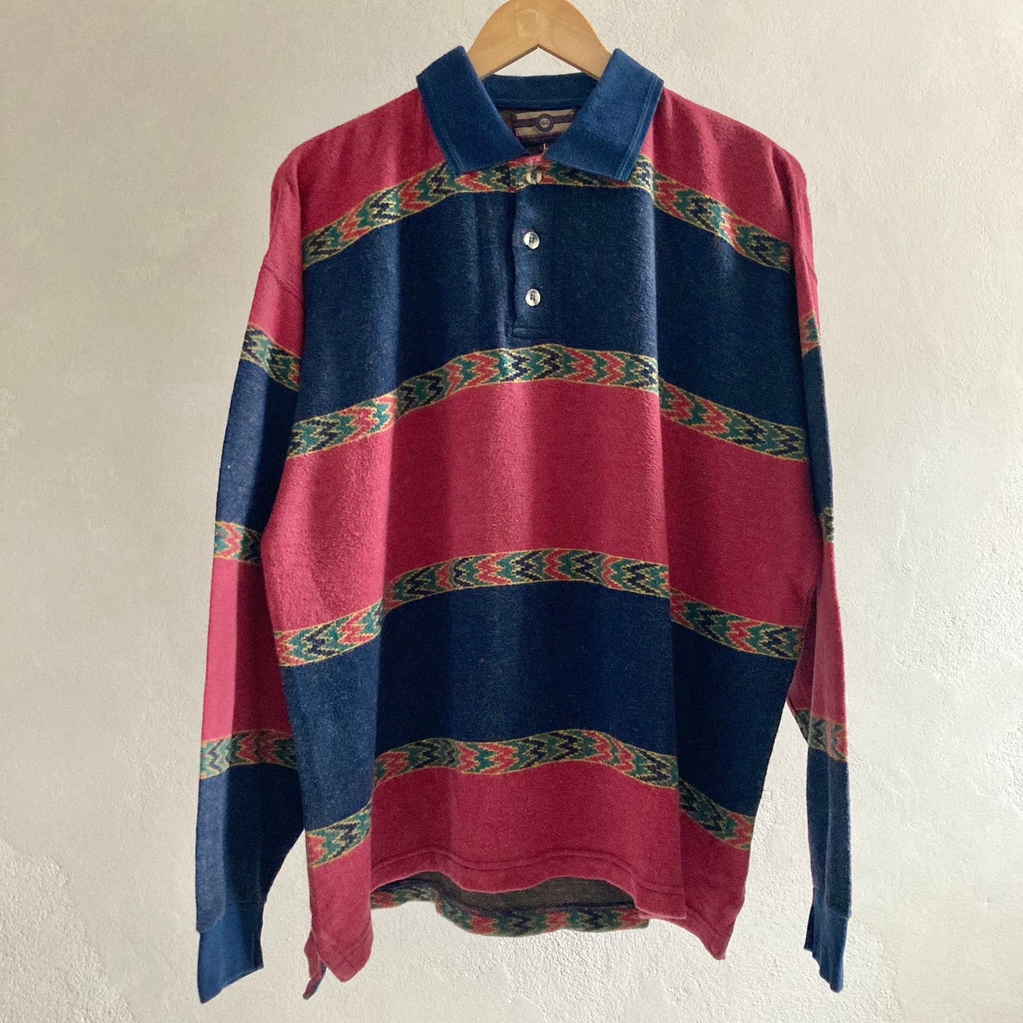 Mens McG Retro Striped Long Sleeve Polo Shirt Size L