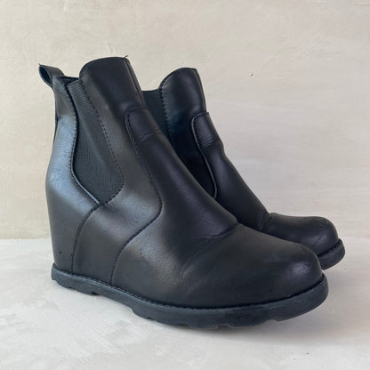 Ladies Black Wedge Heel Boots Size 41