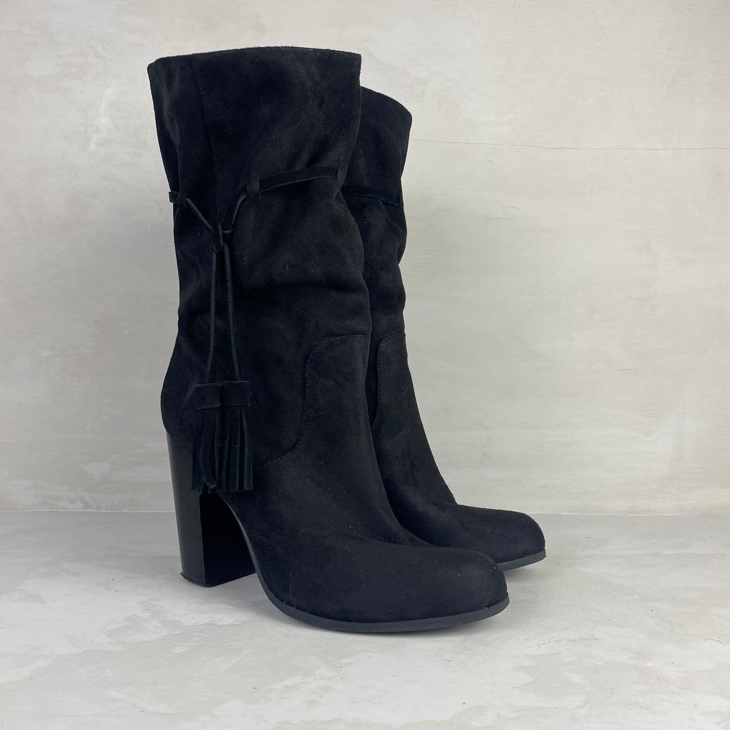 Ladies Black Heel Boots Size 38